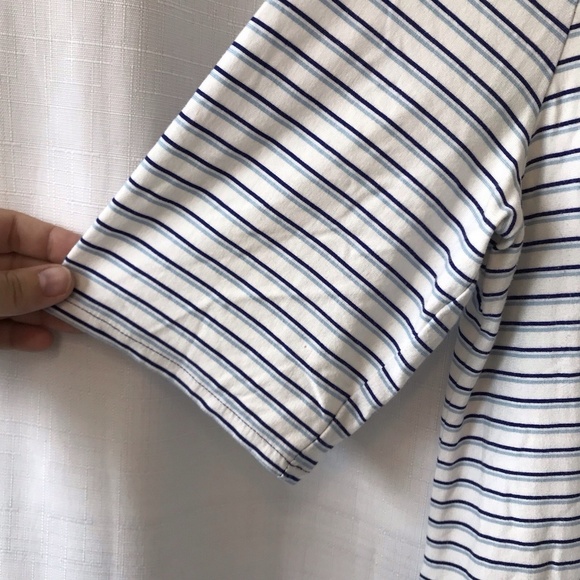 Chico’s Keyhole Striped Paradise Palm Dress Sz L Short Sleeves Stretch Tropical - Picture 6 of 15